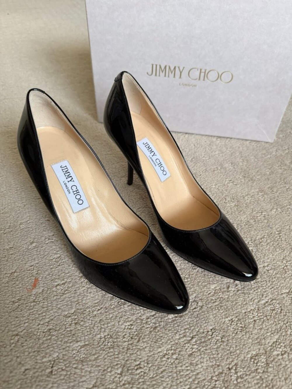 Jimmy Choo Black Patent Leather Closed Toe Pumps